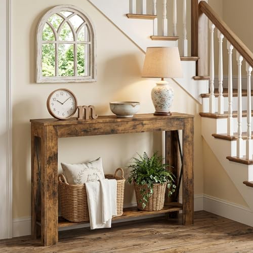 Farmhouse Console Table, 39.4'' Small Narrow Entryway Table, Wood Couch Table Behind Sofa with Storage Shelf, Slim Farmhouse Hallway Table for Living Room, Hallway, Foyer, Rustic Brown CT34RR - color: Rustic Brown