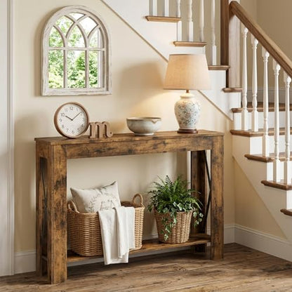 Farmhouse Console Table, 39.4'' Small Narrow Entryway Table, Wood Couch Table Behind Sofa with Storage Shelf, Slim Farmhouse Hallway Table for Living Room, Hallway, Foyer, Rustic Brown CT34RR - color: Rustic Brown