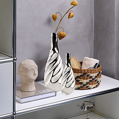Yundu Ceramic Vase Set of 2, White with Silver, Modern Home Décor, Living Room, Dried Flowers, 14x6x6 inches - color: White With Silver
