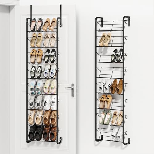 SWTYMIKI Over the Door Shoe Organizer - 8 Tier Wall Mount Shoe Rack for Door Storage- Heavy Duty Metal Hanging Shoes Shelf for Flats, Heels, Sneakers, Boots Black - color: Black, size: 8 Tier