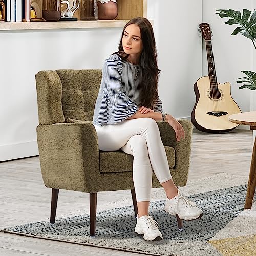 Modern Accent Chair, Upholstered Armchair with Pillow, Fabric Single Sofa Chair with Lounge Seat and Wood Legs Accent Chair for Living Room Bedroom Small Spaces (Avocado, Set of 1) - color: Avocado, size: Set of 1