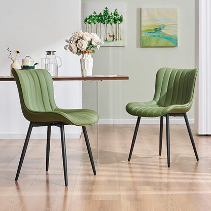 YOUNUOKE Dining Chairs Set of 2 Mid-Century Modern Kitchen Chair Green | Faux leather upholstered with Back, fits dining living waiting room guest reception. Waterproof easy to clean assemble, 300lb - color: Olive Green