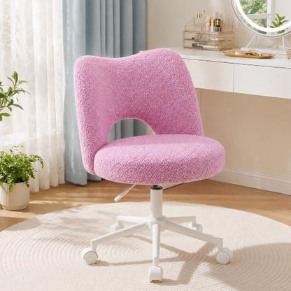 DurayLoly Vanity Chair with Wheels & Open Back,Light Purple | Soft Teddy Fabric, Armless, 6" Thick Cushion, Height Adjustable, 300 lbs, 360° Swivel for Vanity Table, Home Office - color: Light Purple