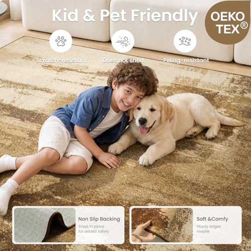 2x6 Hallway Runner Rug Washable Non-Slip Brown Low Pile Carpet | Stain Resistant, Soft Faux Wool, Abstract Pattern for Kitchen Walkway, Laundry Room, Entryway, Hallways - color: Brown, size: 2' x 6'(24''x72'')