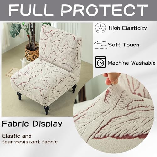 Jacquard Armless Chair Slipcover Chenille Accent Chair Cover Stretch Slipper Chair Slipcovers Printed Furniture Protector for Living Room Dining Room Red - color: Red
