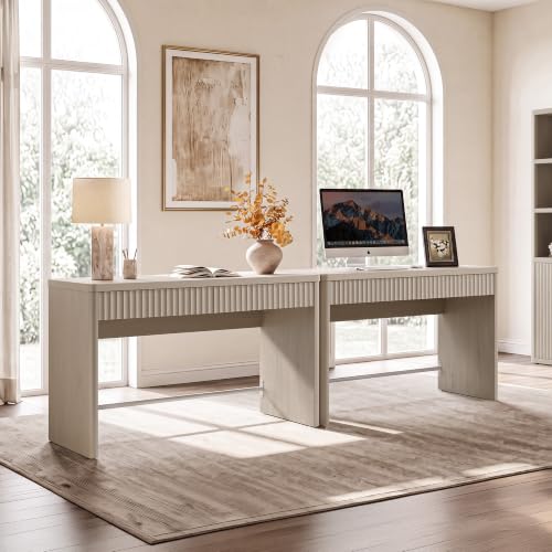 SICOTAS Office Computer Desk with 2 Drawers Modern Executive Writing Desk 48.8" Large Work Home Office Desks with Storage Fluted Makeup Vanity Table Study Table for Living Room Bedroom, White Alder - color: White Alder, size: 1 Piece