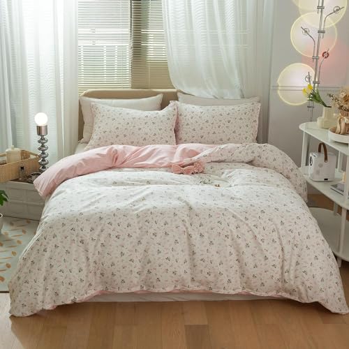 mixinni Cotton Floral Duvet Cover Twin Girl Pink Flower Teenage Girls Duvet Cover Set with Zipper Ties, Easy Care, Ultra Soft and Breathable-Twin Size - color: 00 # Pink Flower, size: Twin(68" x 86")