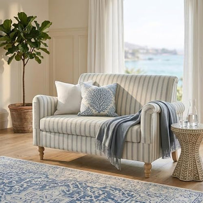 HULALA HOME 50.5" Loveseat Sofa with Stripe Pattern, 2 Seater Sofa, Grey | Farmhouse Comfy Upholstered Small Couch, with Solid Wood Spindle Legs and Rolled Wide Armrests, for Living Room Bedroom - color: Grey, size: 2-Seater Loveseat