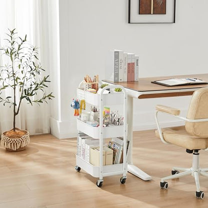 MAX Houser 3-Tier Rolling Utility Cart with Caster Wheels,Easy Assembly, for Kitchen, Bathroom (White) (Pack of 3) - color: White, size: 3-Tier Standard Cart (Pack of 3)