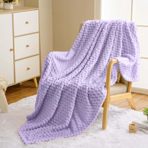 Vessia Flannel Fleece Twin Size Blanket(60x80 inch), 3D Jacquard Light Purple Fuzzy and Warm Blanket for Couch, Sofa, 300GSM Super Soft Touch Cozy Lightweight Bed Decor for All-Season - color: Light Purple-3d, size: 60x80 inch