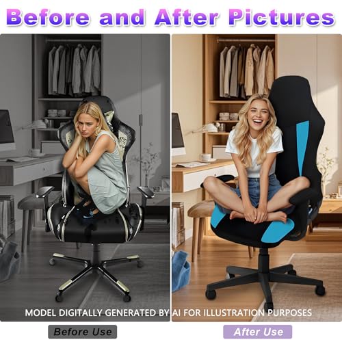Gaming Chair Covers Only,Stretchable Fit Thick Breathable Mesh | Cat Scratch Proof,Scratch Resistant,Soft,Gaming Chair Seat Cover with 2Pcs Armrest Slipcovers(Black-blue,Style 2) - color: Black-blue, size: Style 2