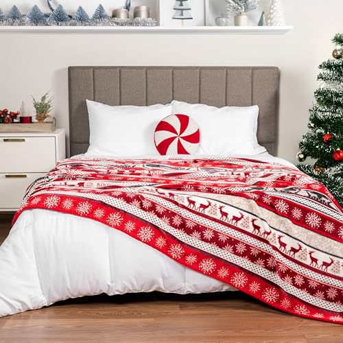 Pavilia Holiday Reindeer Snowflakes Fleece Throw Blanket | Soft, Plush, Warm Winter Cabin Throw, 50x60, Red - color: Holiday - Reindeer, size: 50 x 60 Inches - Throw