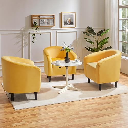 Yaheetech Small 25.5in Wide Velvet Barrel Accent Chair Bedroom, Yellow | Compact Cozy Barrel Chairs with a Curved Silhouette, Upholstered Furry Armchair for Small Spaces, Living Room Bedroom Corner - color: Yellow (Velvet), style: without Ottoman