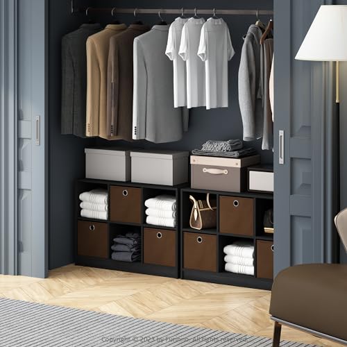 Furinno Cubic Closet Organizers and Storage, 6-Cube Closet Organizer with Bins, Open Shelf Storage, for Wardrobe, Bedroom, Living Room, Espresso - color: Espresso/Brown