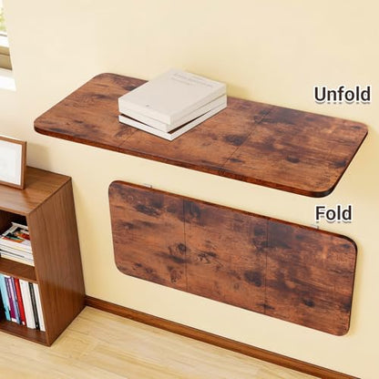 Neoaider Wall Mounted Folding Desk 35.4” x 15.7”, Brown | Drop Down Table with Metal Collapsible Brackets, Folding Wall Table for Small Spaces, Home, Office, Kitchen, Laundry Room - color: Brown, size: 35.4" x 15.7"