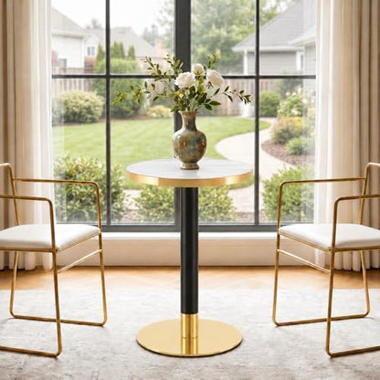 TesNus 23.6" Small Round Dining Table for 2, Circle Tulip Table, Faux Marble Top with Gold Metal Pedestal Base, Modern Leisure Coffee Table for Small Spaces, Cafe, Office, White&Gold - color: White Top&black Leg&gold Base