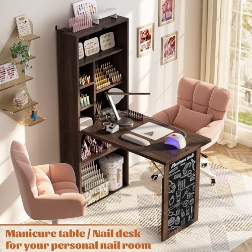 Small Folding Desk with Outlets, Fold-Out Murphy Desk Craft Table | Foldable Wall Mounted Desk Cabinet with Storage, Multi-Function Desk for Small Spaces/Home Office/Craft Room, Black Walnut - color: Black Walnut
