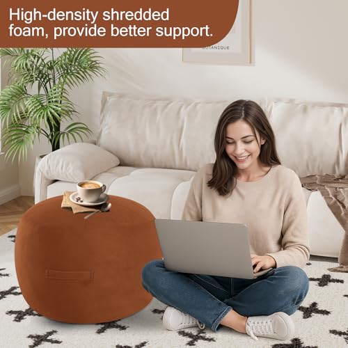 MeMoreCool Round Pouf Ottoman Foot Rest 20x15 Inches, Coffee | Coffee Round Pouf Footstool, Soft Foam Stuffed Circle Foot Rest for Living Room Office - color: Striped Coffee