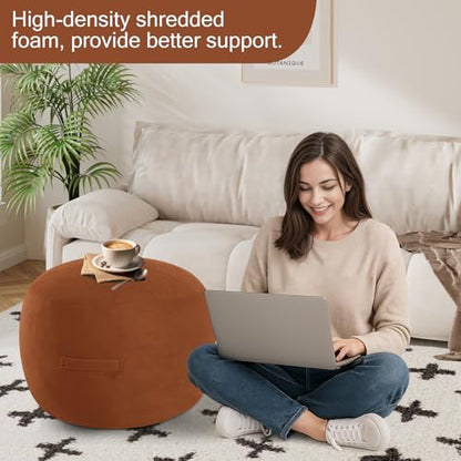 MeMoreCool Round Pouf Ottoman Foot Rest 20x15 Inches, Coffee | Coffee Round Pouf Footstool, Soft Foam Stuffed Circle Foot Rest for Living Room Office - color: Striped Coffee
