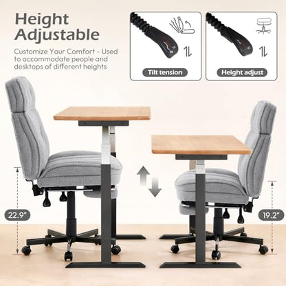 Criss Cross Chair with Wheels - Home Office Desk Chairs with Foot Rest, Morden Comfy Swivel Makeup Chair for Vanity, Ergonomic Cross Legged Office Chair with High Back & Wide Seat, Grey - color: Grey