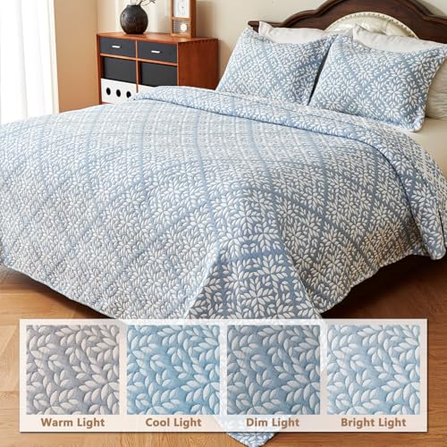 EVENHUG 100% Cotton Quilt Set Queen Size Bedding Sets with Pillow Shams Breathable Lightweight Bedspreads Coverlet for All Season 3 Piece (92"x96") - color: Blue White, size: Queen