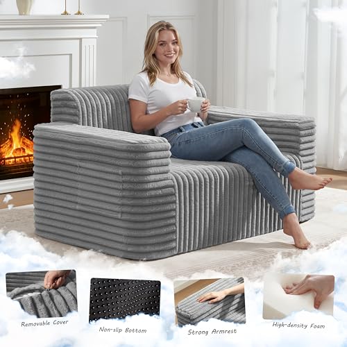 ZurNesfure Sofa Couch Loveseat Boneless Sofa with Pillow Grey,Loveseat | No Assembly Need, Modern Couch with deep seat and Washable Cover Cloud Sofa for Living Room Bedroom Apartment - color: Stripe Grey, size: Loveseat