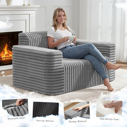 ZurNesfure Sofa Couch Loveseat Boneless Sofa with Pillow Grey,Loveseat | No Assembly Need, Modern Couch with deep seat and Washable Cover Cloud Sofa for Living Room Bedroom Apartment - color: Stripe Grey, size: Loveseat