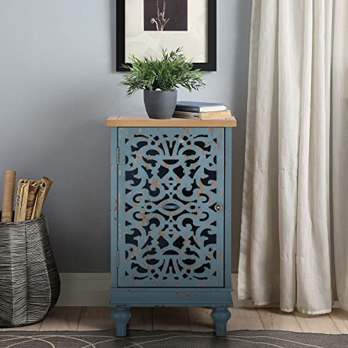 Sophia & William Small Accent Cabinet with Doors, Decorative Carved Cabinet | End Side Table, Small Accent Cabinet, Blue Decorative Entryway Buffet Cabinet with Storage, for Bedroom, Living Room, Hallway - color: Blue, size: 1-Door