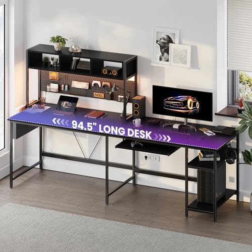 DUMOS 67" L Shaped Gaming Desk, Reversible Computer Desks with LED Lighting | Corner Desk for Compact Spaces, Keyboard Tray & Storage Shelf, Home Office, Black - color: Black, size: 67 IN