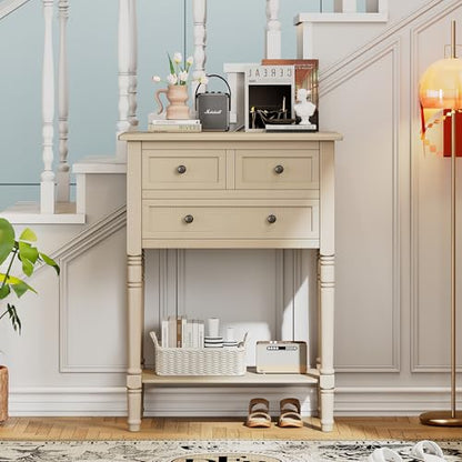 Merax Slim Console Table, Elegant Entryway Table with Three Storage Drawers and Bottom Shelf for Hallway and Living Room (Beige) - color: Beige