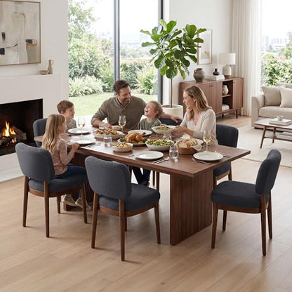 Wooden Dining Chairs Set of 6, Boucle Upholstered Kitchen Chairs with Solid Wood Legs, Mid Century Modern Dining Chairs, Farmhouse Side Chair with Hardwood Frame for Dining Room, Dark Gray - color: Grey, size: Set of 6