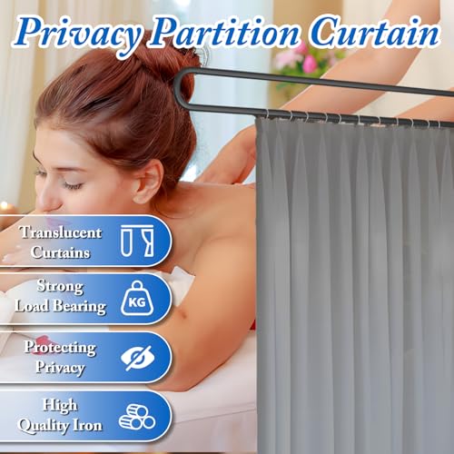 Privacy Partition Curtains, U Shaped Rod with Hook, 6.56ft,Grey | Wall Mounted Privacy Room Divider Rod with Flat Hook ,for Fitting Room Beauty Salon Bedroom Hospital - color: Grey