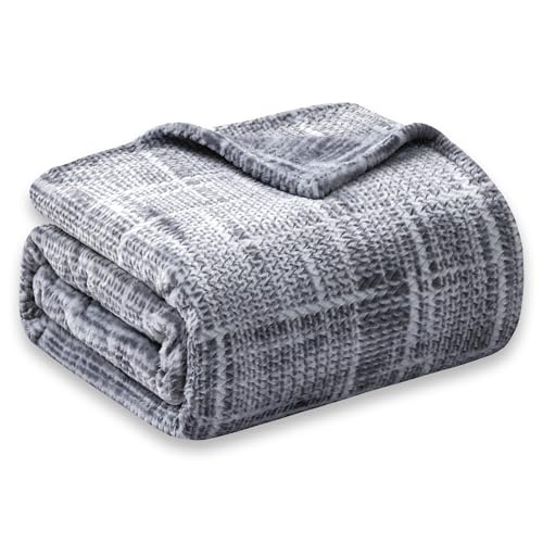 COOVA Fleece Bed Blanket King Size, Super Soft and Cozy 3D Jacquard Warm Blankets, Lightweight and Fuzzy Large Throw for Couch, Sofa, Chair, Giftable (Light Grey, 90"x102") - color: Graphite Light Grey, size: 90"x102"