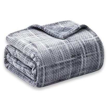 COOVA Fleece Bed Blanket King Size, Super Soft and Cozy 3D Jacquard Warm Blankets, Lightweight and Fuzzy Large Throw for Couch, Sofa, Chair, Giftable (Light Grey, 90"x102") - color: Graphite Light Grey, size: 90"x102"
