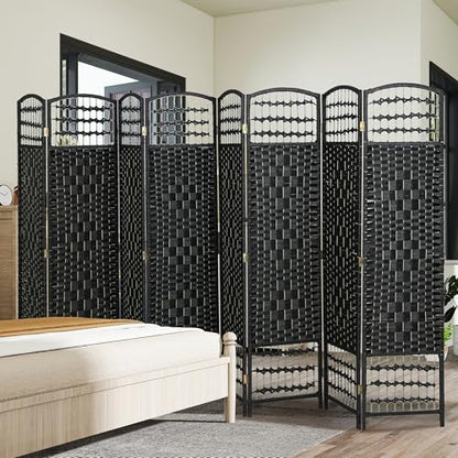HOMCOM 8 Panel Room Divider, Folding Privacy Screen, 5.6', Black | Room Separator, Wave Fiber Freestanding Partition Wall Divider - color: Black, size: 8 Panel