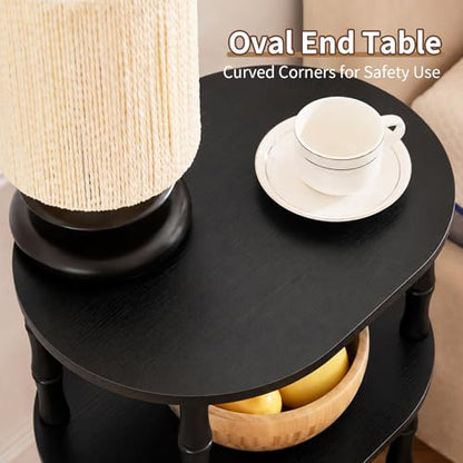 Side Table, 3-Tier Oval Accent Small End Table, Modern Oval Nightstand Accent Table for Small Space, Bedrooms, Living Room, Easy to Assemble, Black - color: Black, size: 15.7" x 11.6" x 24.4"