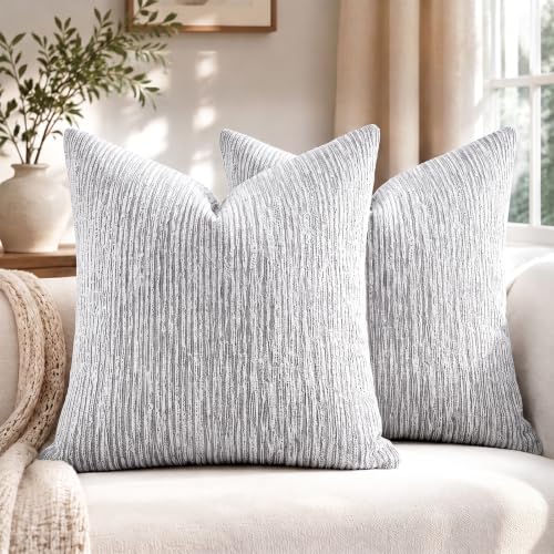 Light Grey Chenille Pillow Covers 18"x18" Set of 2, Thick Soft Textured Couch Throw Pillow Covers, Textured Decorative Pillow Covers for Sofa Couch Living Room Bedroom - color: Light Grey, size: 18" x 18" (Pack of 2)