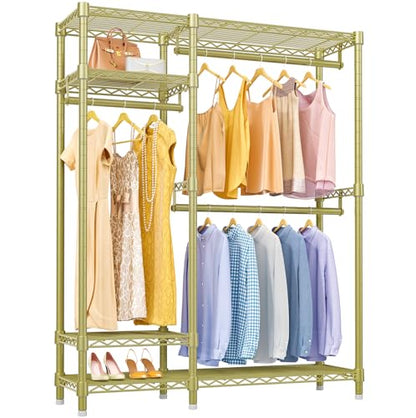 VIPEK V2 Heavy Duty Clothes Rack, Metal Closet Rack Organizer, Gold | Garment Racks with 4 Tiers Wire Shelving 3 Hanging Rods, Compact Freestanding Closet Metal Closet Rack, Max Load 700LBS - color: Gold, style: V2