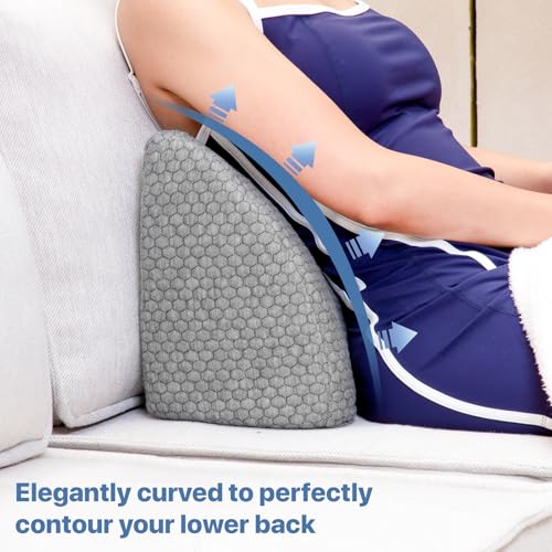 Lumbar Support Pillow Memory Foam Breathable Support for Office Chair, Car Seat, Sofa, Bed - Relieves Back, Spine, Neck Pain for Ergonomic Comfort Gray 18 * 11 * 7.5in