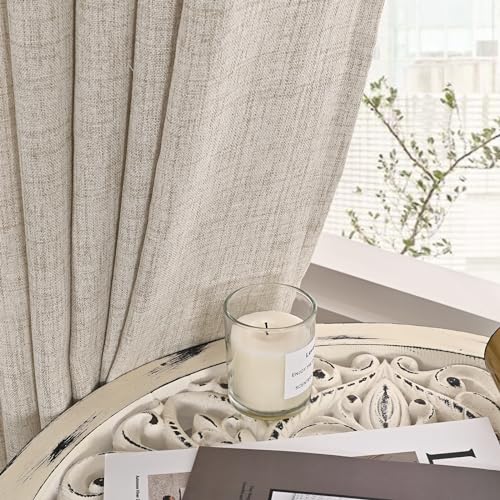 YoungsTex Natural Linen Curtains 84 Inch Length 2 Panels Rod Pocket Light Filtering Textured Window Drapes with Ring Clips for Living Room Dining Bedroom, 38 X 84 Inches | Light Filtering Textured Drapes for Living Room Dining Bedroom Rod Pocket Back Tab