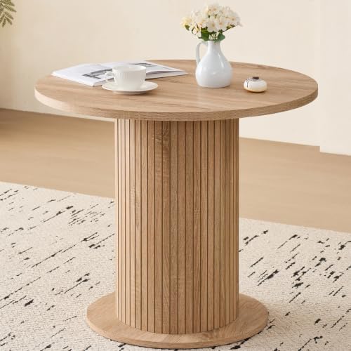 35.5" Round Dining Table for 2, Modern Small Pedestal Kitchen Table, Space Saving, for Apartment Dining Living Room - color: Mini Natural 35.5