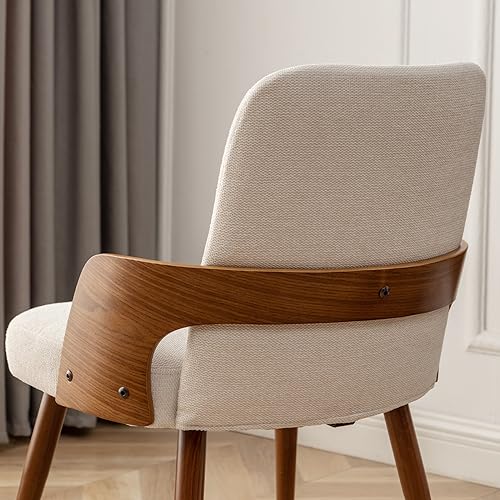 Dining Room Chairs Set of 2,Mid Century Modern Kitchen Chairs,Upholstered Beige Fabric Accent Chairs,Metal Legs Wooden Desk Chairs Armless and No Wheels for Kitchen Dining Living Room - color: Beige Fabric, size: Set of 2
