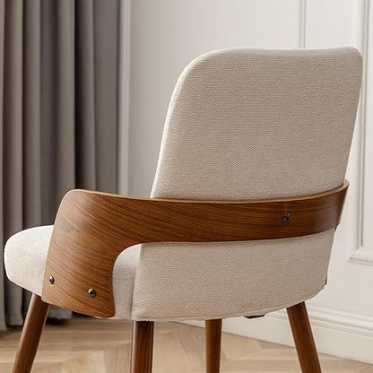 Dining Room Chairs Set of 2,Mid Century Modern Kitchen Chairs,Upholstered Beige Fabric Accent Chairs,Metal Legs Wooden Desk Chairs Armless and No Wheels for Kitchen Dining Living Room - color: Beige Fabric, size: Set of 2
