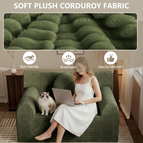 42" Boneless Oversized Chair with Side Pocket, Sofa Small Single Couch in a Box, Deep Seating Boneless Chair for Bedroom Living Room Office Apartment, No Assembly, Green - color: Green, size: 42'' Style 3