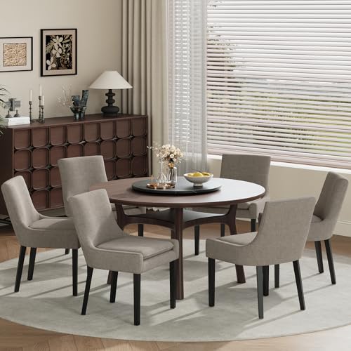 COLAMY Modern Dining Room Chairs Set of 6 with Mid Back and Wood Legs, Upholstered Kitchen Chairs for Dining Room/Living Room, Camel - color: Camel, size: Set of 6