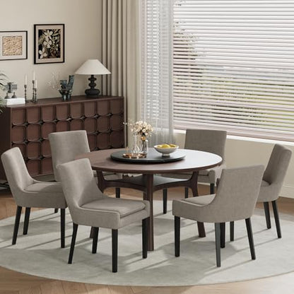 COLAMY Modern Dining Room Chairs Set of 6 with Mid Back and Wood Legs, Upholstered Kitchen Chairs for Dining Room/Living Room, Camel - color: Camel, size: Set of 6