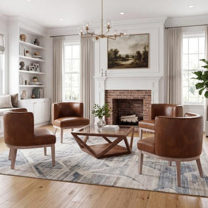 Modern Barrel Accent Chair，Mid Century Faux Leather Armless Side Chair Upholstered Comfy Reading Chair with Solid Wooden Frame for Living Room/Bedroom, Brown - color: Brown, size: 1PC