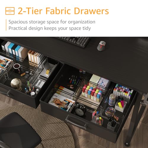 DLisiting Computer Desk with Fabric Drawers for Home Office Bedroom, 40 Inch Small Gaming Desk with 2 Drawers, Study Writing Table PC Desks, Black - color: Black, size: 39.4"