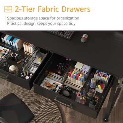 DLisiting Computer Desk with Fabric Drawers for Home Office Bedroom, 40 Inch Small Gaming Desk with 2 Drawers, Study Writing Table PC Desks, Black - color: Black, size: 39.4"