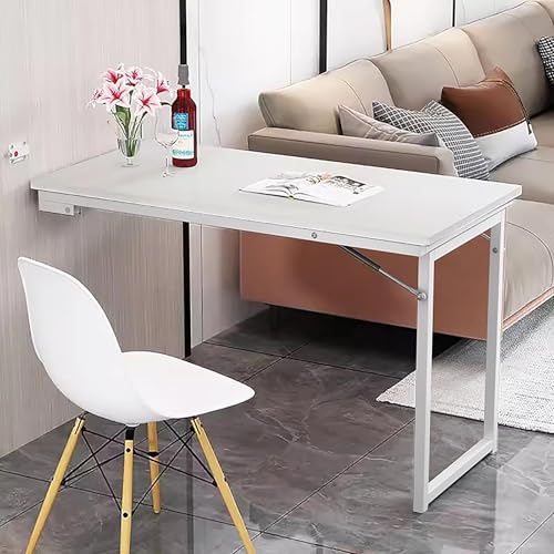 Wall Mounted Folding Table, Floating Desk for Small Spaces, Solid Wood Drop-Leaf Dining Table, Foldable Bar Desk for Laundry, Office & Kitchen (39.5" W x19.7 D x29.5 H - color: 39.5"w X19.7"d X29.5"h, size: White B